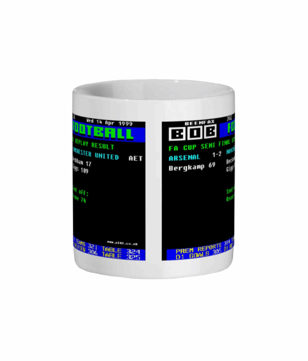 Arsenal v United 1999 FA Cup Semi Final Ceefax Style Mug front