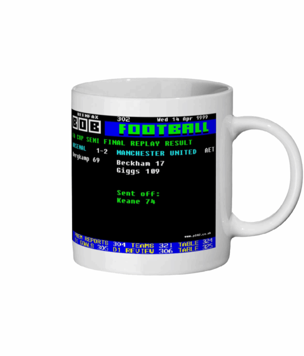 Arsenal v United 1999 FA Cup Semi Final Ceefax Style Mug left
