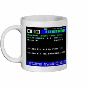 Bayern v Chelsea CL Final 2012 Ceefax Style Mug Left