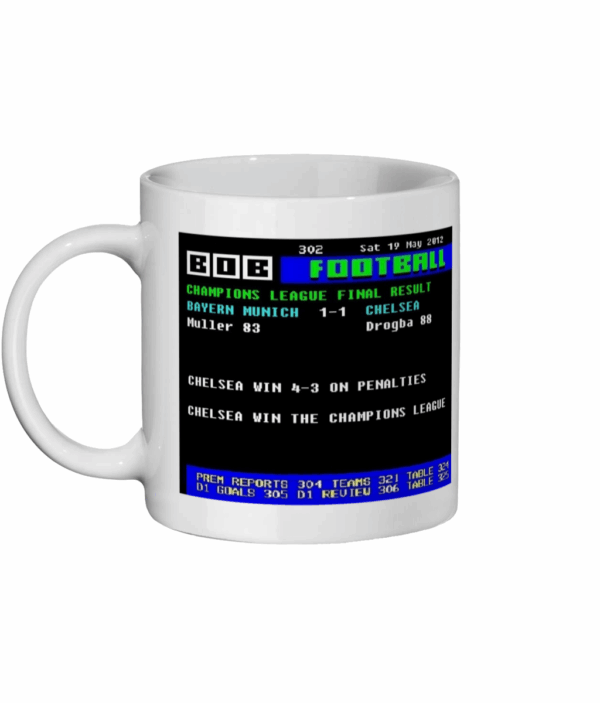 Bayern v Chelsea CL Final 2012 Ceefax Style Mug Left