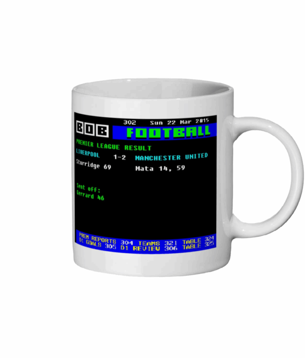 Liverpool 1 v 2 Manchester United 2015 Ceefax Style Mug left