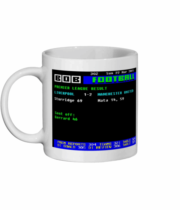 Liverpool 1 v 2 Manchester United 2015 Ceefax Style Mug right