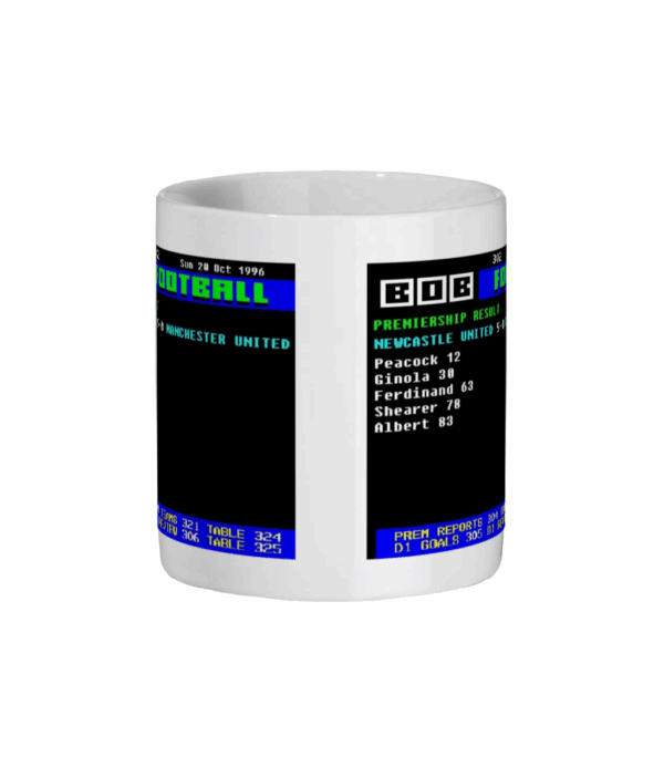 Newcastle 5 v 0 Manchester1995 Ceefax Style Mug front
