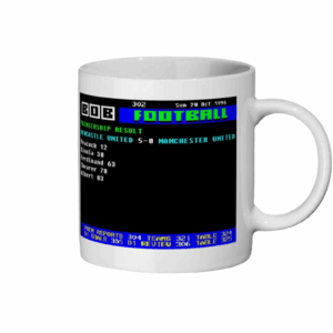 Newcastle 5 v 0 Manchester1995 Ceefax Style Mug left