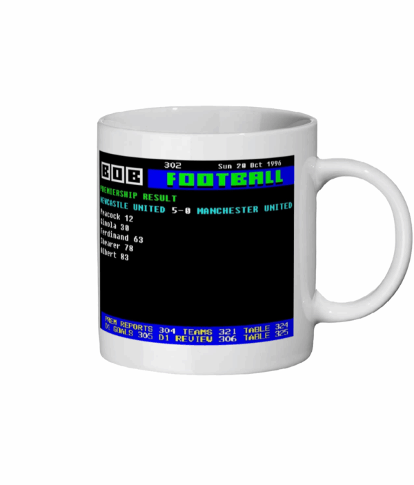 Newcastle 5 v 0 Manchester1995 Ceefax Style Mug left