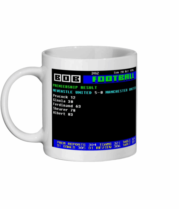 Newcastle 5 v 0 Manchester1995 Ceefax Style Mug right
