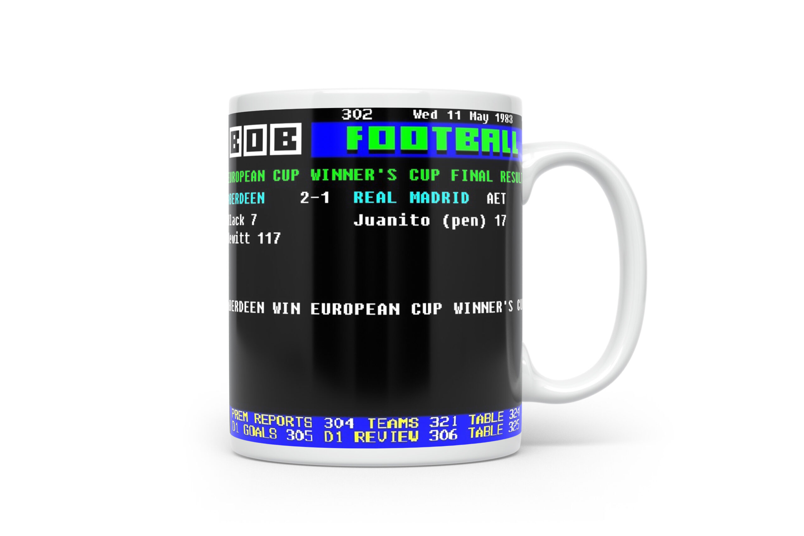 Aberdeen 2-1 Real Madrid 11th May 1988 Retro Ceefax Style Mug