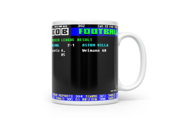 Arsenal 2-1 Aston Villa Retro Ceefax Style Mug