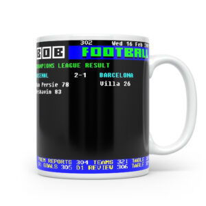 Arsenal 2-1 Barcelona 2011 Retro Ceefax Style Mug