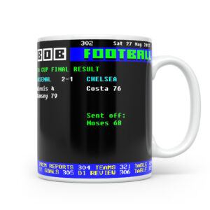 Arsenal 2017 Fa Cup Final win Retro Ceefax Style Mug mockup